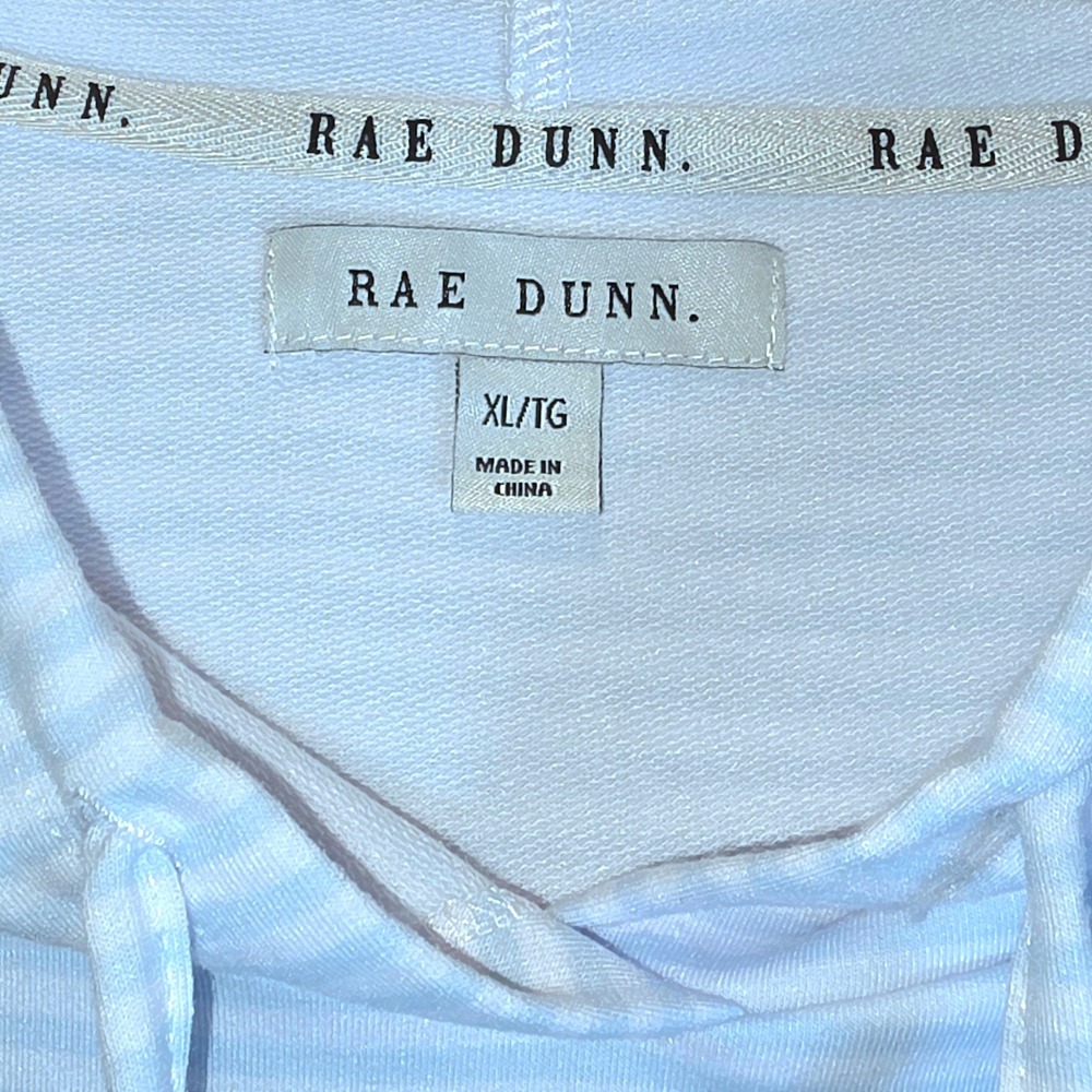 Rae Dunn Hoodie Sweatshirt Pullover Womens XL Top Stripe Long Sleeve Blue White - Picture 8 of 16
